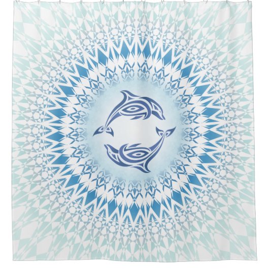 Rideaux De Douche Dolphins Mandala Bleu Blanc Nautique (Devant)