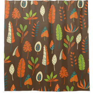 Rideaux De Douche Doodle Hand Drawn Tropical Pattern with Leaves on 