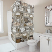 Rideaux De Douche Doodles de café : Motif à main (En situation)