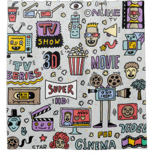 Rideaux De Douche Doodles de série TV : Drôle ensemble Vintage.