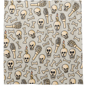Rideaux De Douche Doodles squelettes : Motif textile Vintage.