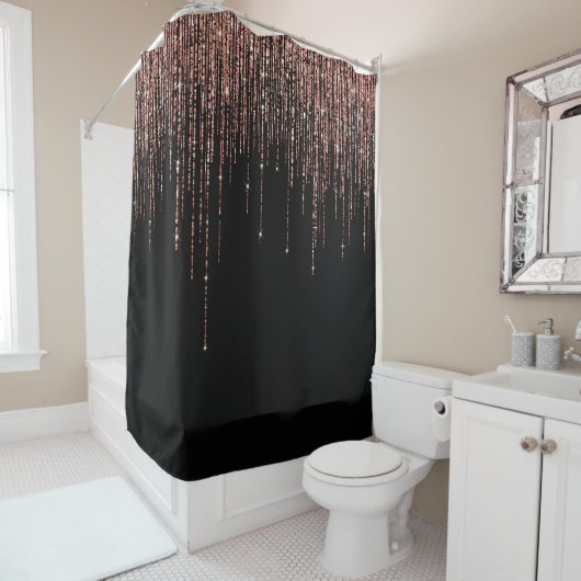 Rideaux De Douche Dory Rose Noire Gold Sparkly Glitter Fringe (En situation)