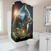 Rideaux De Douche Double exposition de loup mignon Imaginaire (En situation)