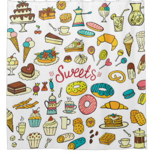 Rideaux De Douche Douceurs colorées à doodle : dessert design
