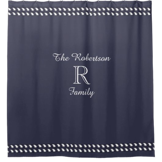 RIDEAUX DE DOUCHE DOUCHE CHIC CURTAIN_ " FAMILLE" NAVY/WHITE (Devant)