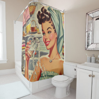 Rideaux De Douche Douche vintage fille vers le haut