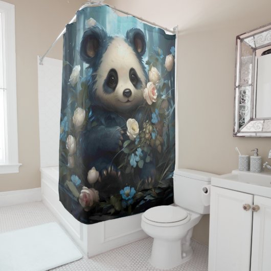 Rideaux De Douche Doux Ours De Panda Chez Les Roses De La Jungle (En situation)