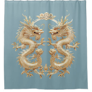 Rideaux De Douche Dragon à deux têtes bleu moderne