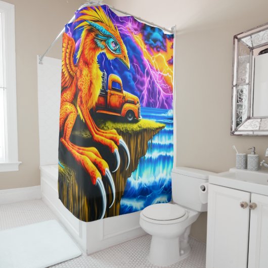 Rideaux De Douche Dragon Art (En situation)