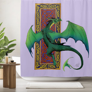 Rideaux De Douche Dragon Celtique Vert Motif Noué Fantastique Violet
