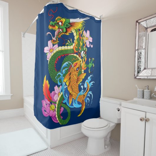 Rideaux De Douche Dragon chinois vert Koi (En situation)