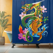 Rideaux De Douche Dragon chinois vert Koi