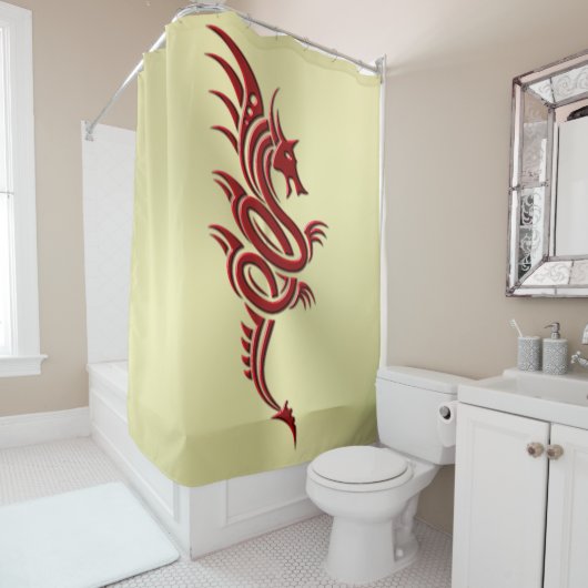 Rideaux De Douche Dragon Crimson oriental, Embossed-effet sur l'or (En situation)