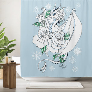 Rideaux De Douche Dragon de glace élégant blanc Roses bleues Fantais