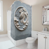 Rideaux De Douche Dragon Élément Vent Gris Blanc (En situation)