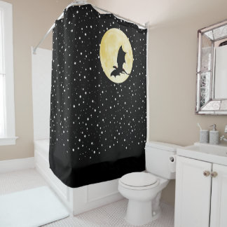 Rideaux De Douche Dragon, étoiles de scintillement, lune, stary noir