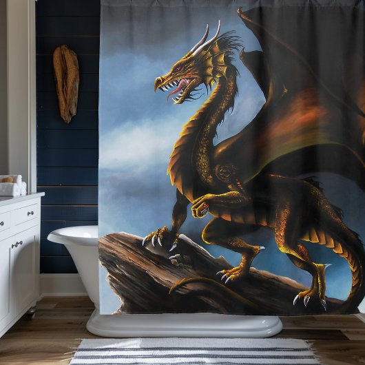 Rideaux De Douche Dragon noir cuivre or
