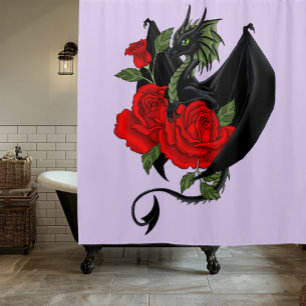 Rideaux De Douche Dragon Noir Mystique Roses Rouges Lavande Gothique