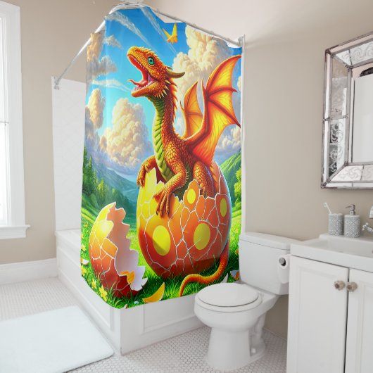 Rideaux De Douche Dragon orange (En situation)