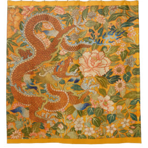 Rideaux De Douche DRAGON PARMI LES PÉONIES, FLEURS, Floral FEUILLE V