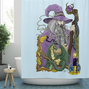 Rideaux De Douche Dragon Sorcier Celtique Fantastique Violet