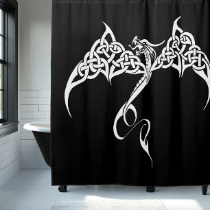 Rideaux De Douche Dragon Tribal Celtique Entrelacs Noir Blanc Fantas