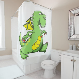 Rideaux De Douche Dragon vert caricature marchant sur ses pieds