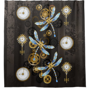 Rideaux De Douche Dragonflies de Steampunk sur arrière - plan rayé
