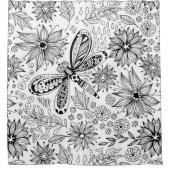 Rideaux De Douche Dragonfly et doodle de fleurs (Devant)