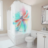 Rideaux De Douche Dragonfly rouge sur l'arrière - plan aquarelle (En situation)