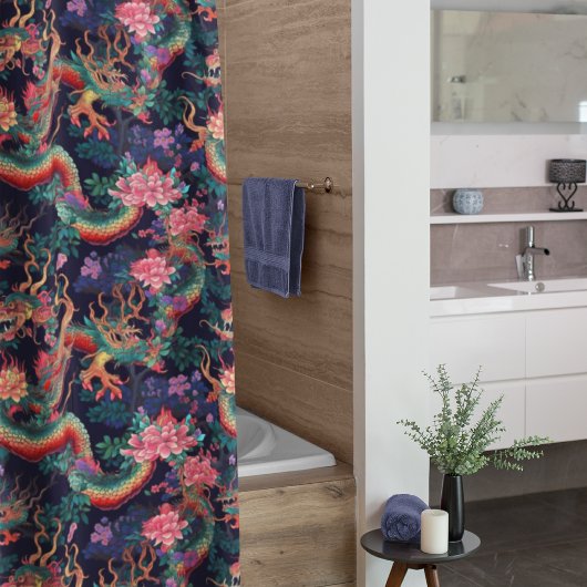 Rideaux De Douche Dragons et fleurs de néon