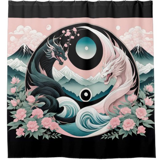 Rideaux De Douche Dragons Floral Mountain Rose Sage Turquoise (Devant)