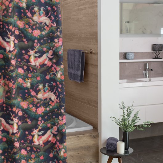 Rideaux De Douche Dragons roses et fleurs de cerisiers