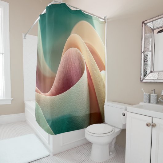 Rideaux De Douche Drapé abstrait avec dégradé pastel fluide (En situation)