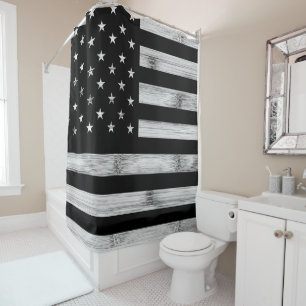 Rideaux De Douche Drapeau américain Bois rustique Noir Blanc Patriot