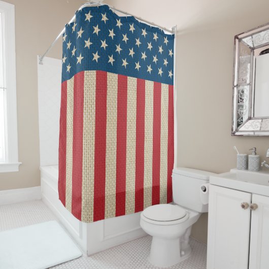 Rideaux De Douche Drapeau américain de faux burlap (En situation)