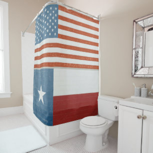 Rideaux De Douche Drapeau américain et texan USA Rouge Blanc et Bleu