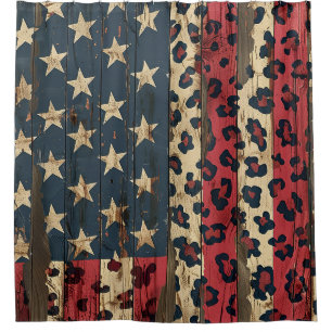 Rideaux De Douche Drapeau américain rustique imprimé léopard (1)