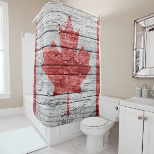 Rideaux De Douche Drapeau en bois du Canada (En situation)