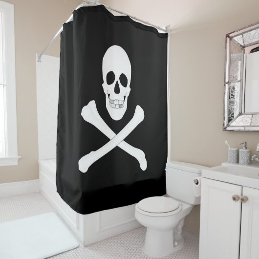 Rideaux De Douche Drapeau Pirate (Jolly roger) (En situation)