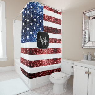 Rideaux De Douche Drapeau rouge bleu étincelante parties scintillant