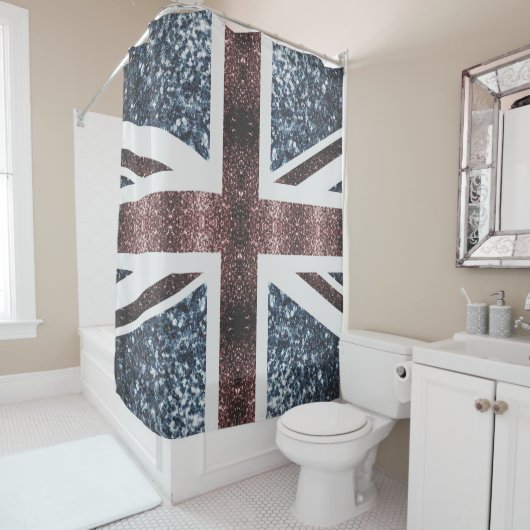 Rideaux De Douche Drapeau rustique UK rouge bleu étincelants parties (En situation)