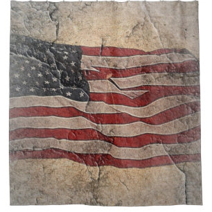Rideaux De Douche Drapeau vintage Patriotique USA sur mur de pierre
