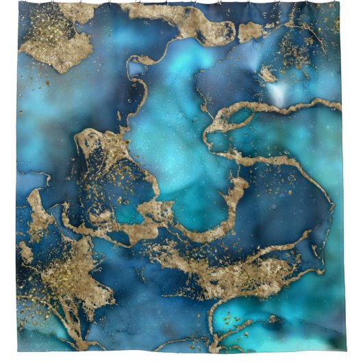 Rideaux De Douche DreamBlue Turquoise et Gold (Devant)