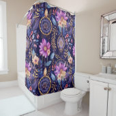 Rideaux De Douche Dreamcatchers Whimsical boho floral foncé violet (En situation)