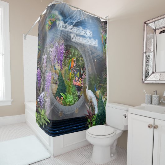Rideaux De Douche Dreamscape Wisteria flowers & Peacock themes (En situation)