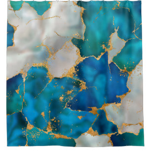 Rideaux De Douche Dreamy Blue, Turquoise, perle et or