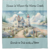 Rideaux De Douche Dreamy Pastel Lighthouse by the Sea (Devant)