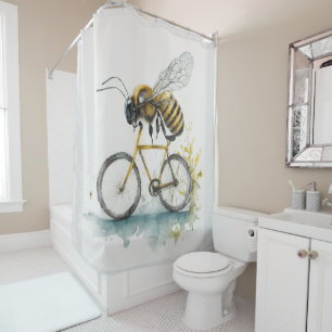 Rideaux De Douche Drôle abeille à vélo en train de dessiner l'aquare