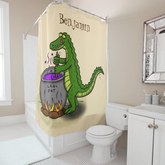 Rideaux De Douche Drôle alligator vert cuisine dessin animé (En situation)